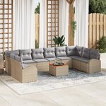 vidaXL Ensemble de Canapé de Jardin de 11 Pièces avec Coussins Beige Rotin Synthétique Acacia