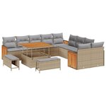 Ensemble de canapé de jardin 13 pièces avec coussins beige rotin synthétique acacia