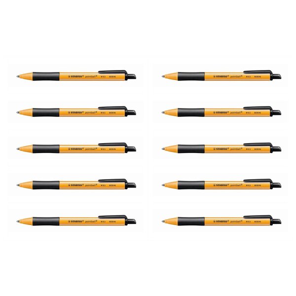Stylo bille rétractable pointball tracé 0 5 mm noir x 10 stabilo