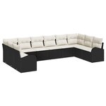 vidaXL Set de canapé de jardin 10 pièces avec coussins en poly rotin noir