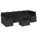 Set de canapé de jardin 8 pièces avec coussins noir poly rattan