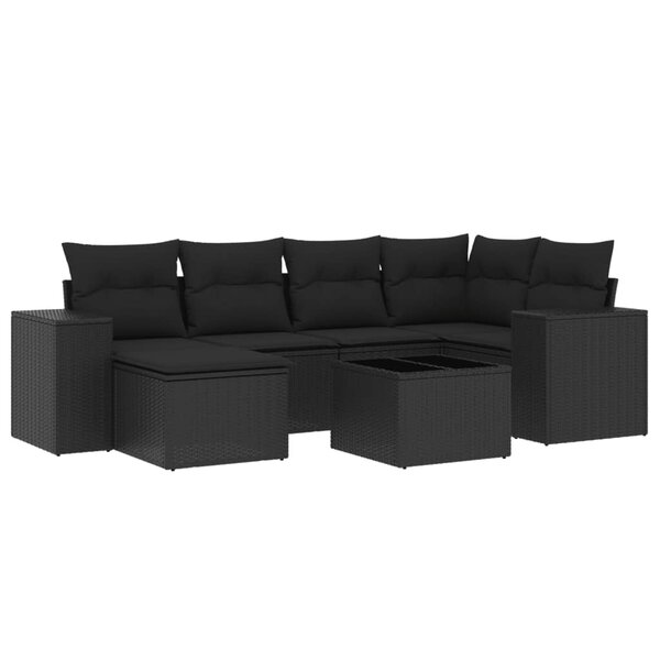 vidaXL Salon de jardin 7 Pièces avec coussins noir résine tressée