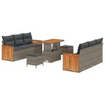Ensemble de Canapé de Jardin vidaXL 9 pièces avec coussins gris en rotin synthétique d'acacia