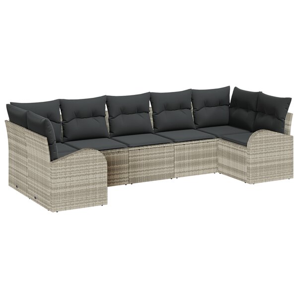 Ensemble de canapé de jardin 7 pièces avec coussins Gris clair Poly Rotin