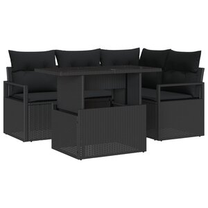 Ensemble de 5 Pièces de Canapés de Jardin avec Coussins en Poly Rattan Noir