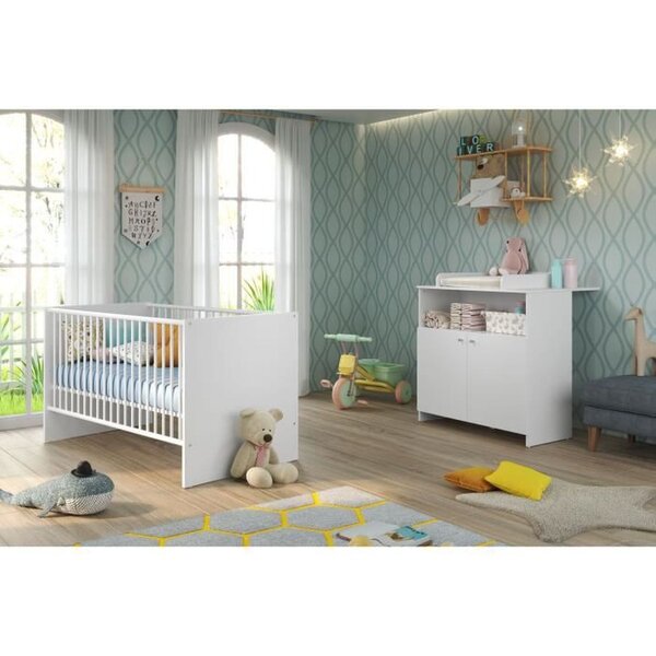 Lit 70 x 140 cm + commode à langer Niko - Blanc - TREND TEAM