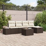 vidaXL Ensemble de canapés de jardin 6 pièces avec coussins en poly rattan marron