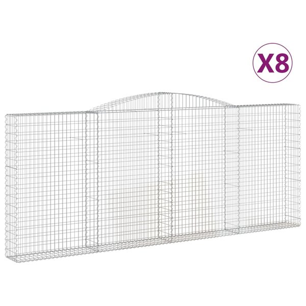 vidaXL Paniers à gabions arqués 8 Pièces 400x30x160/180 cm Fer galvanisé