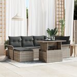 vidaXL Ensemble de canapé de jardin 7 pièces avec coussins Gris Poly Rattan
