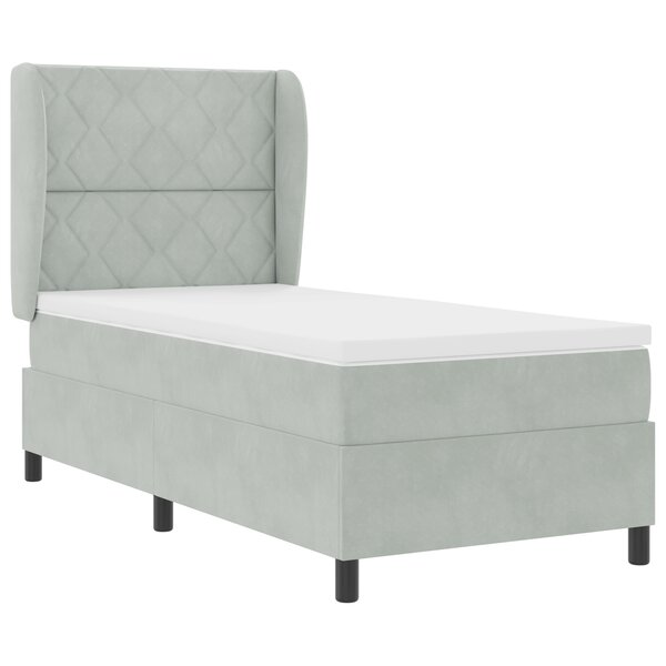Lit Box Spring vidaXL avec matelas Gris clair 90x200 cm Velours