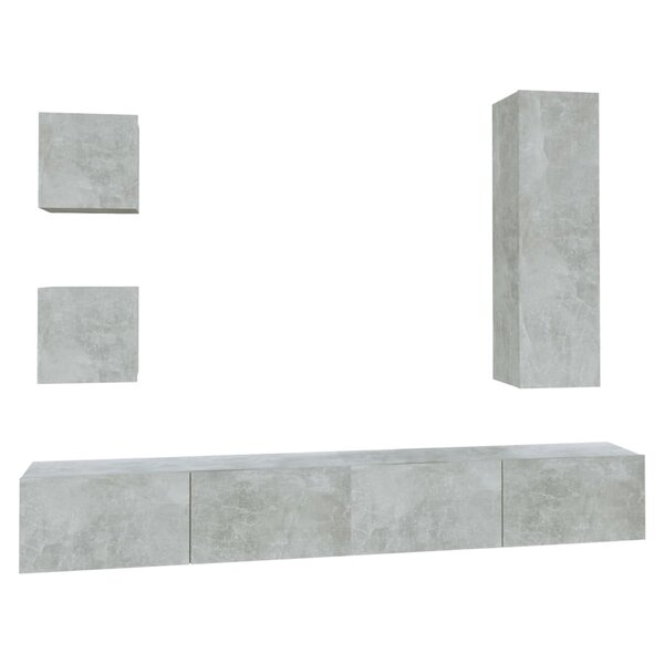 vidaXL Ensemble de meubles TV 5 Pièces Gris béton Bois d'ingénierie
