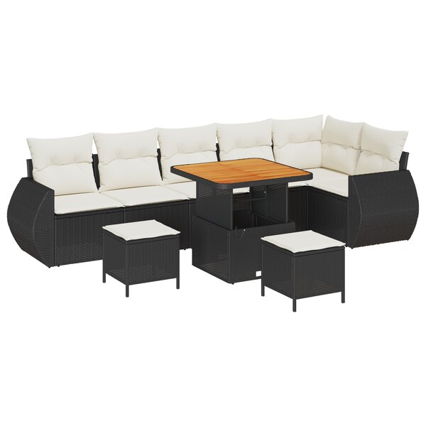 Ensemble de Canapés de Jardin de 9 Pièces avec Coussins Noir Rattan Poly Acacia
