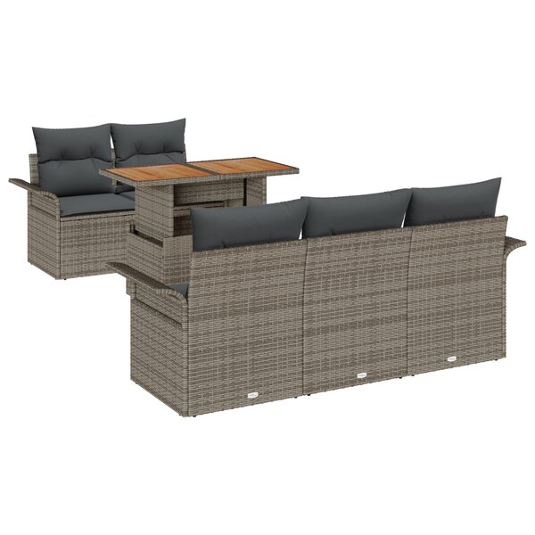 vidaXL Ensemble de canapé de jardin 6 pièces avec coussins gris en poly rattan et acacia