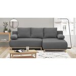 Canapé d'angle droit convertible MIKA 3 places - Tissu gris clair - Coffre de rangement - 218 x 98/145 x 84 cm