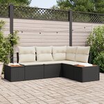 vidaXL Ensemble de canapés de jardin 4 pièces avec coussins Noir Poly Rattan Acacia