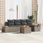 Ensemble de canapé de jardin 6 pièces vidaXL avec coussins gris en poly rattan