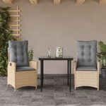 vidaXL Ensemble à manger de jardin et coussins 3 Pièces Beige poly rotin