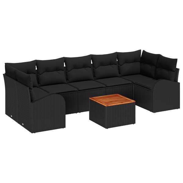 Ensemble de Canapés de Jardin de 8 Pièces avec Oreillers Noir Poly Rattan Acacia