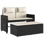 vidaXL Banc inclinable de jardin avec coussins noir résine tressée