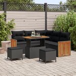 Ensemble de Canapé de Jardin 8 pièces avec Coussins Noir Rattan Poly Acacia
