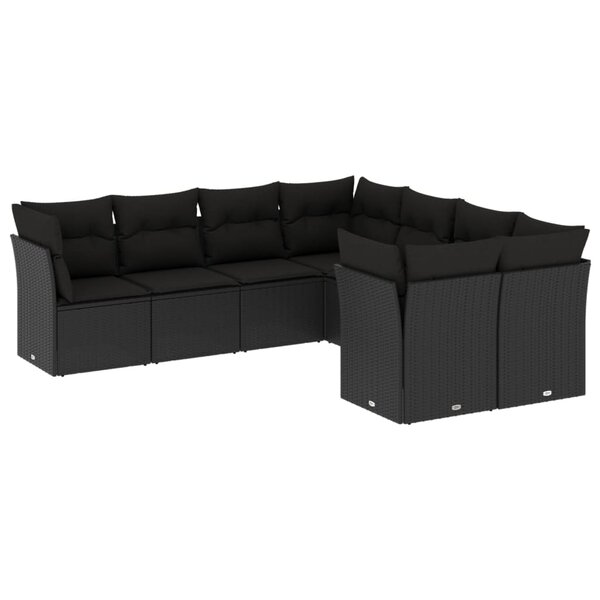 vidaXL Salon de jardin 8 Pièces avec coussins noir résine tressée