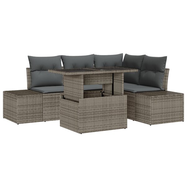 vidaXL Ensemble de canapés de jardin de 5 pièces avec coussins gris en poly rotin