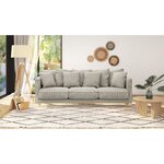 Canapé fixe 4 places CONSTANCE - Tissu beige - Pied en bois massif - 212 x 87 x 93 cm