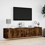 vidaXL Meuble TV mural avec LED chêne fumé 180x31x39 5 cm