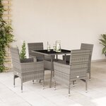 vidaXL Ensemble à manger de jardin et coussins 5 Pièces gris rotin verre