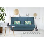 COMFORT BULTEX Banquette clic - Tissu bleu + Coussins déco jungle - 193 x 95 x 101- MONA