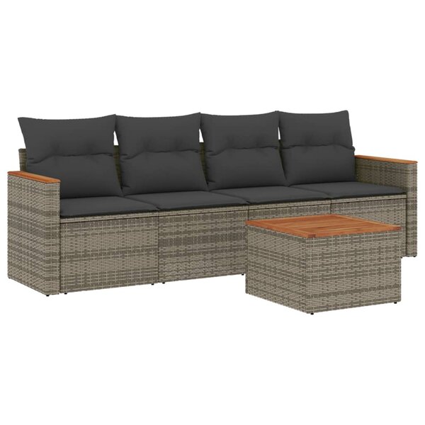 vidaXL Salon de jardin 5 Pièces avec coussins gris résine tressée