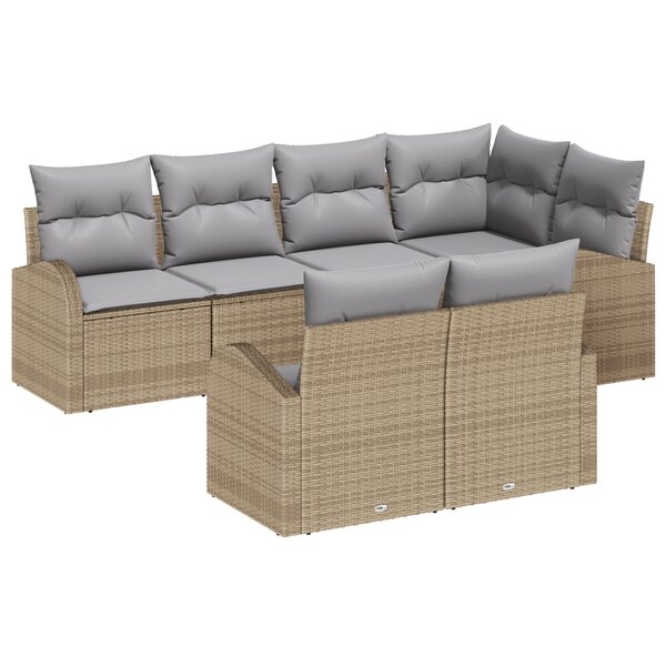vidaXL Ensemble de canapé de jardin 7 pièces avec coussins en rotin poly beige