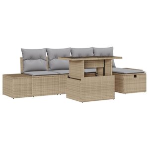 vidaXL Ensemble de canapés de jardin de 6 pièces avec coussins Beige Poly Rattan