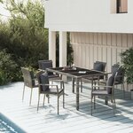vidaXL Ensemble à manger jardin et coussins 7 Pièces gris rotin