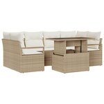 Ensemble de Canapé de Jardin de 7 Pièces avec Coussins Beige Rattan Poly