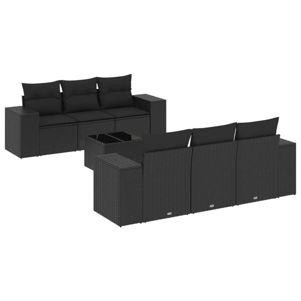 vidaXL Salon de jardin 7 Pièces avec coussins noir résine tressée