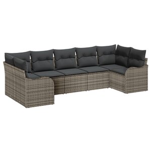Ensemble de canapé de jardin 7 pièces avec coussins gris en poly rattan