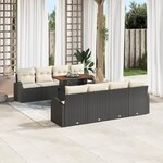 vidaXL Ensemble de salle à manger de jardin en 9 pièces avec coussins Noir Rattan Acacia