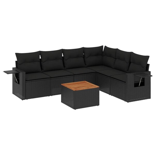 vidaXL Salon de jardin 7 Pièces avec coussins noir résine tressée