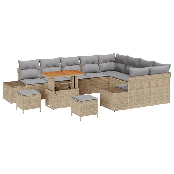Ensemble de canapé de jardin vidaXL 12 pièces avec coussins beige en rotin synthétique et acacia