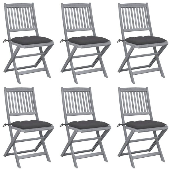 vidaXL Chaises pliables d'extérieur lot de 6 et coussins Bois d'acacia