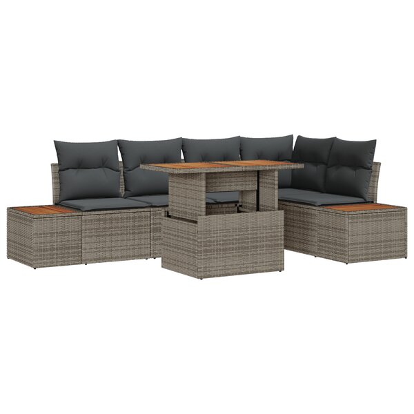 vidaXL Ensemble de salle à manger de jardin de 6 pièces avec coussins en poly rattan gris et acacia