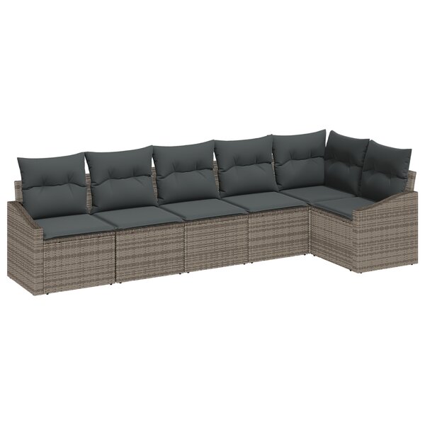 vidaXL Set de 6 canapés de jardin avec coussins gris poly rotin