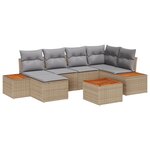 Ensemble Canapé de Jardin 7 pièces avec Coussins Beige Poly Rattan Acacia