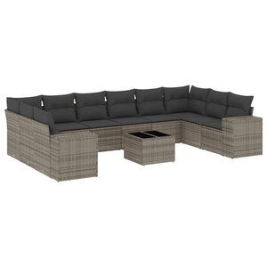 vidaXL Salon de jardin 11 Pièces avec coussins gris résine tressée