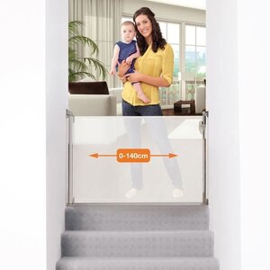 Barrière de sécurité rétractable - A visser - Ouverture à double sens- Cadre jusqu'à 140 cm -2 kits montage inclus-