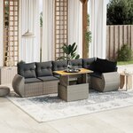 vidaXL Salon de jardin avec coussins 7 Pièces gris résine tressée