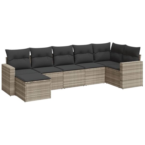 vidaXL Salon de jardin avec coussins 7 Pièces gris clair résine tressée