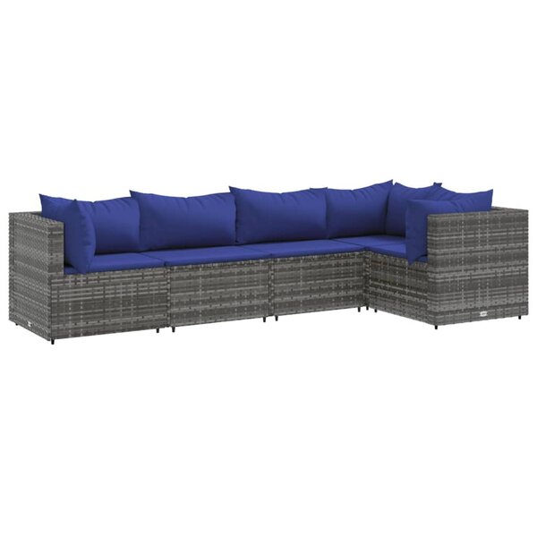 vidaXL Salon de jardin 5 Pièces avec coussins Gris Résine tressée