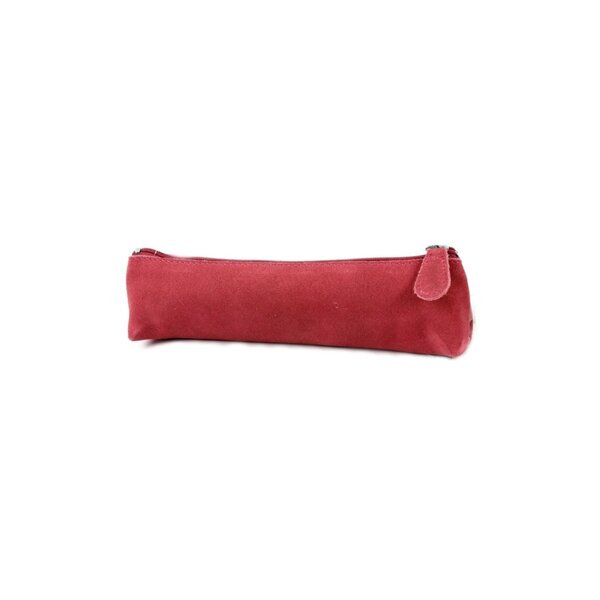 Mini trousse fourre tout triangle 18 x 5 x 3.5 cm cuir suédine - rouge